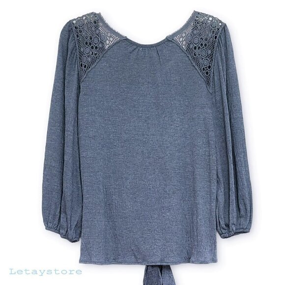 NWT Max Studio Lace Trim V Neck Front Tie Front Blouse Top - Picture 6 of 6